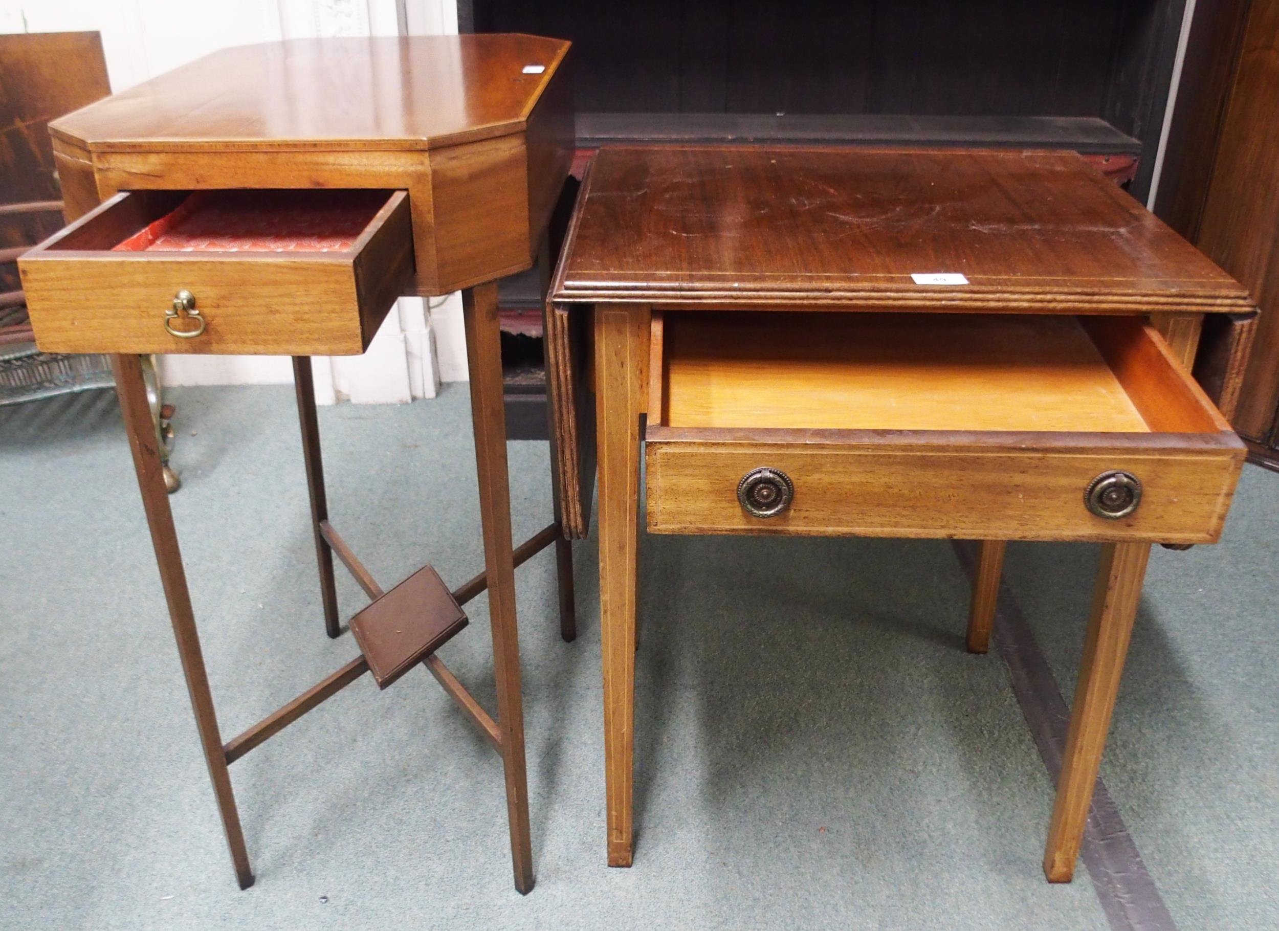 A Victorian mahogany single drawer drop side occasional table and an octagonal top single drawer - Image 2 of 4