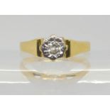 An 18ct gold illusion set diamond ring set with an estimated approx 0.10ct diamond, size J, weight