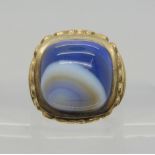 A 9ct gold gents ring set with a banded blue agate, size L1/2, approx, weight 9.1gms Condition