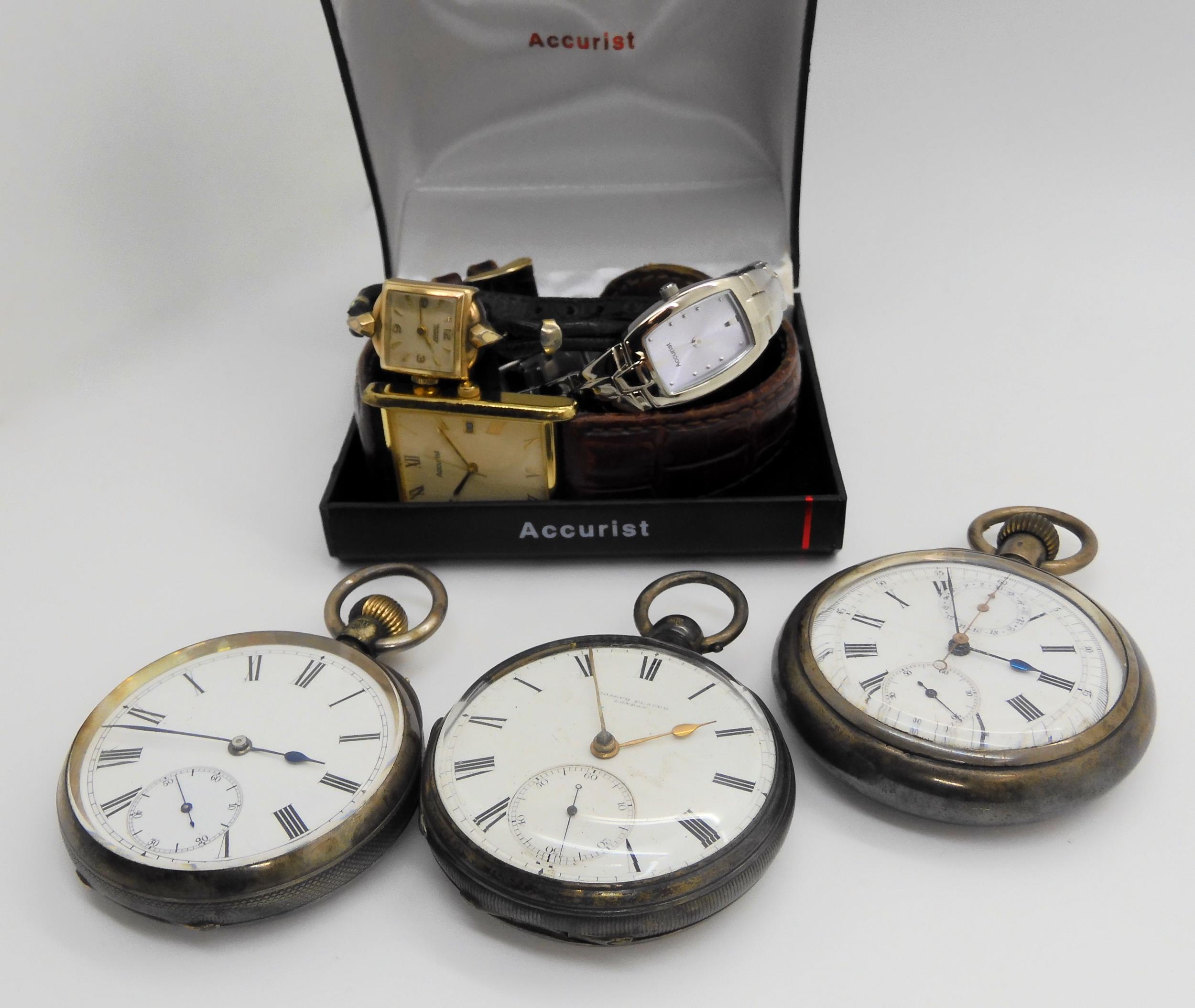 Three silver pocket watches and three wristwatches, to include an unusual continental silver - Image 3 of 7