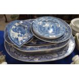 Two J & M P Bell Crystal Palace pattern plates, Spode chinoiserie pattern plate, Davenport