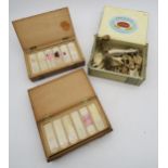 Two cases of medical microscope slides to include brain tissue samples, together with a cigar box