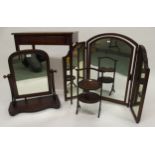 A Victorian mahogany single drawer occasional table, triple plate dressing mirror, another single