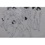 WILLIAM CROSBIE RSA RGI (1915-1999) SEVEN FIGURES 1989 Ink on paper, signed lower left, 27 x 40cm