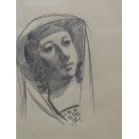 WILLIAM CROSBIE RSA RGI (1915-1999) WOMAN'S HEAD AND VEILED HAT  Graphite on paper, 29 x 22cm