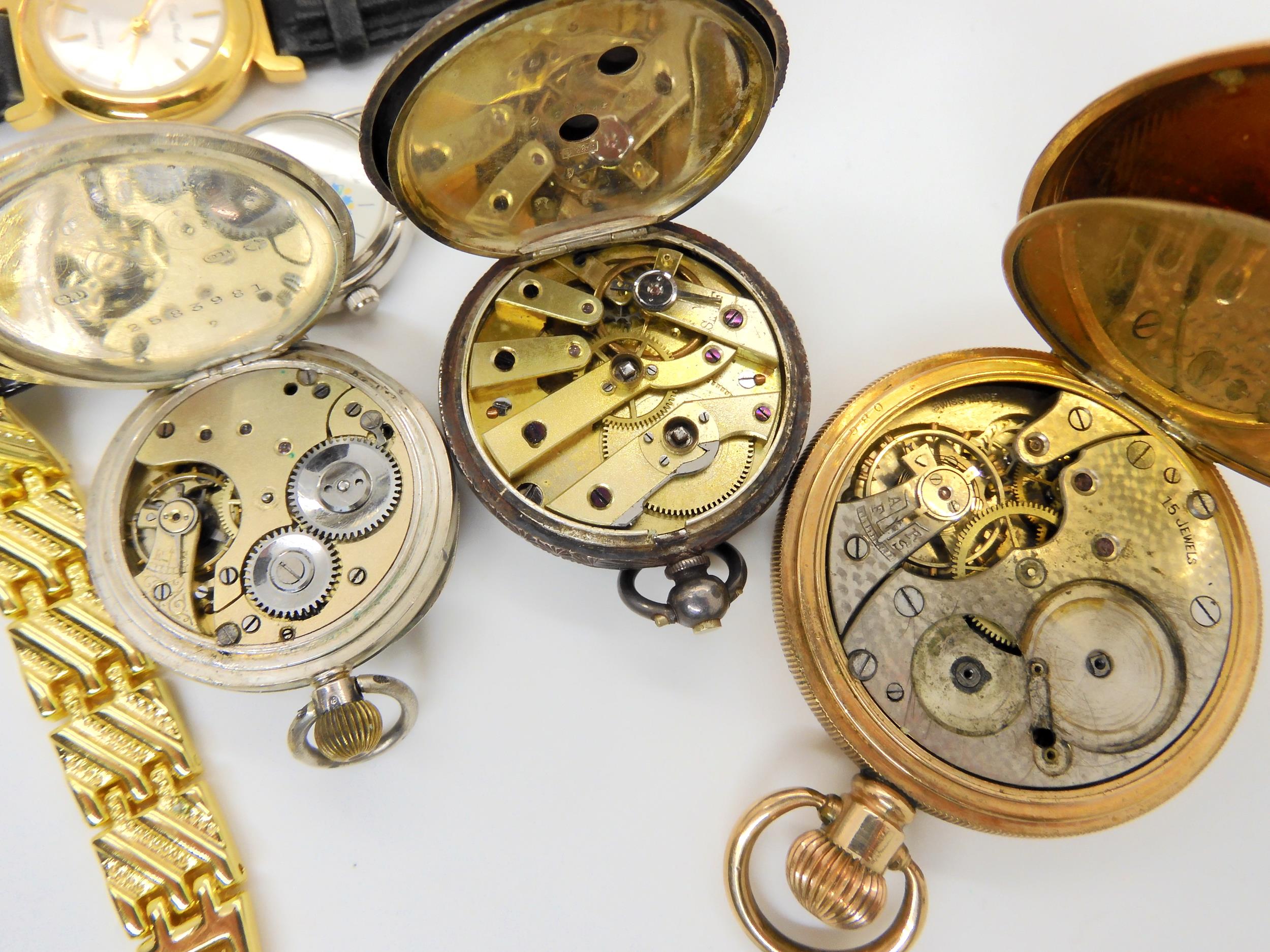 Two silver fob watches, a gold plated pocket watch and a collection of wristwatches Condition - Image 6 of 6