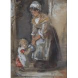 HUGH CAMERON Mother and child, monogrammed, watercolour, 12 x 8cm Condition Report:Available upon