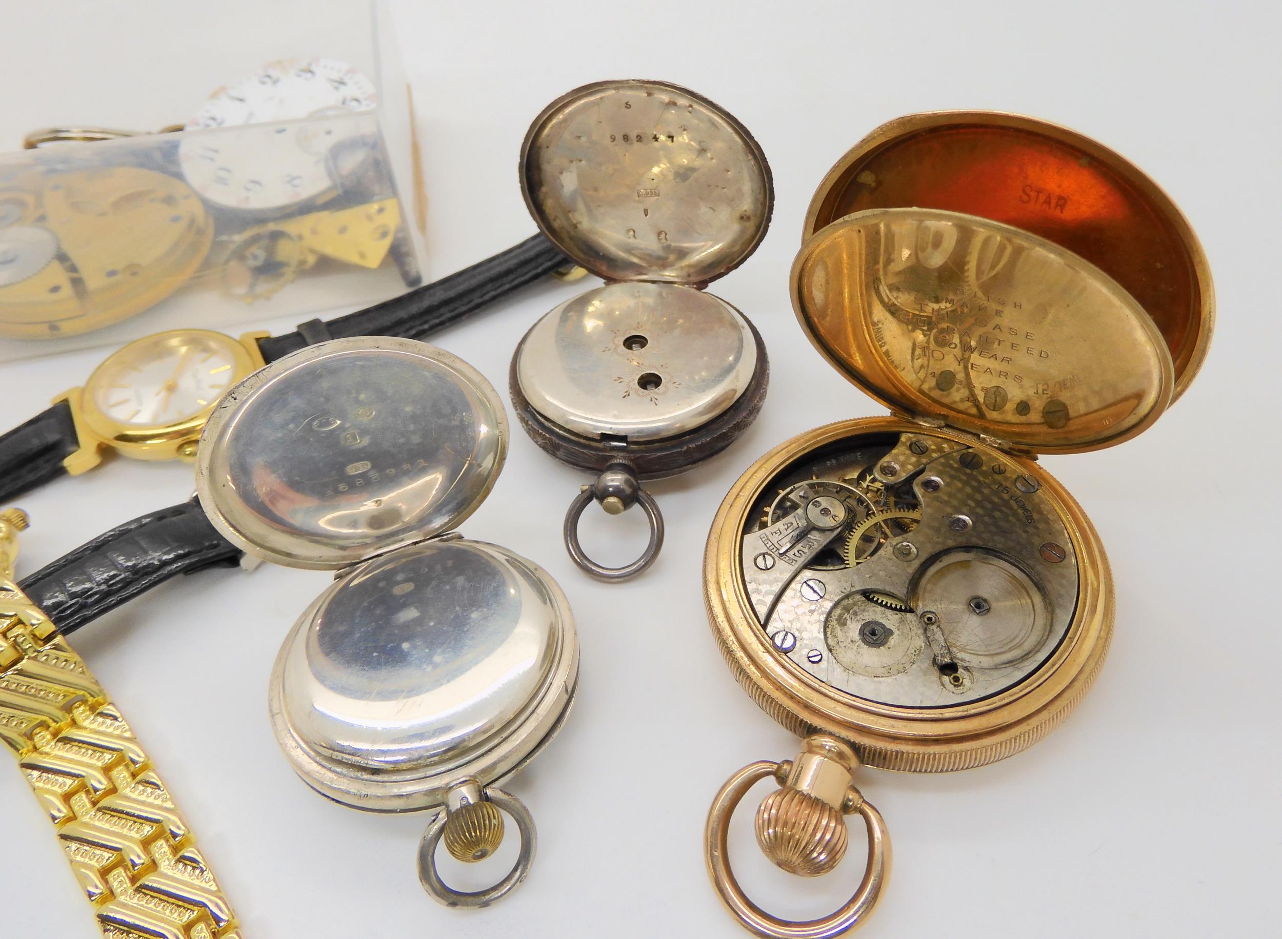 Two silver fob watches, a gold plated pocket watch and a collection of wristwatches Condition - Image 4 of 6