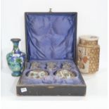 A boxed eggshell coffee set a satsuma vase and a cloisonné vase Condition Report:Available upon