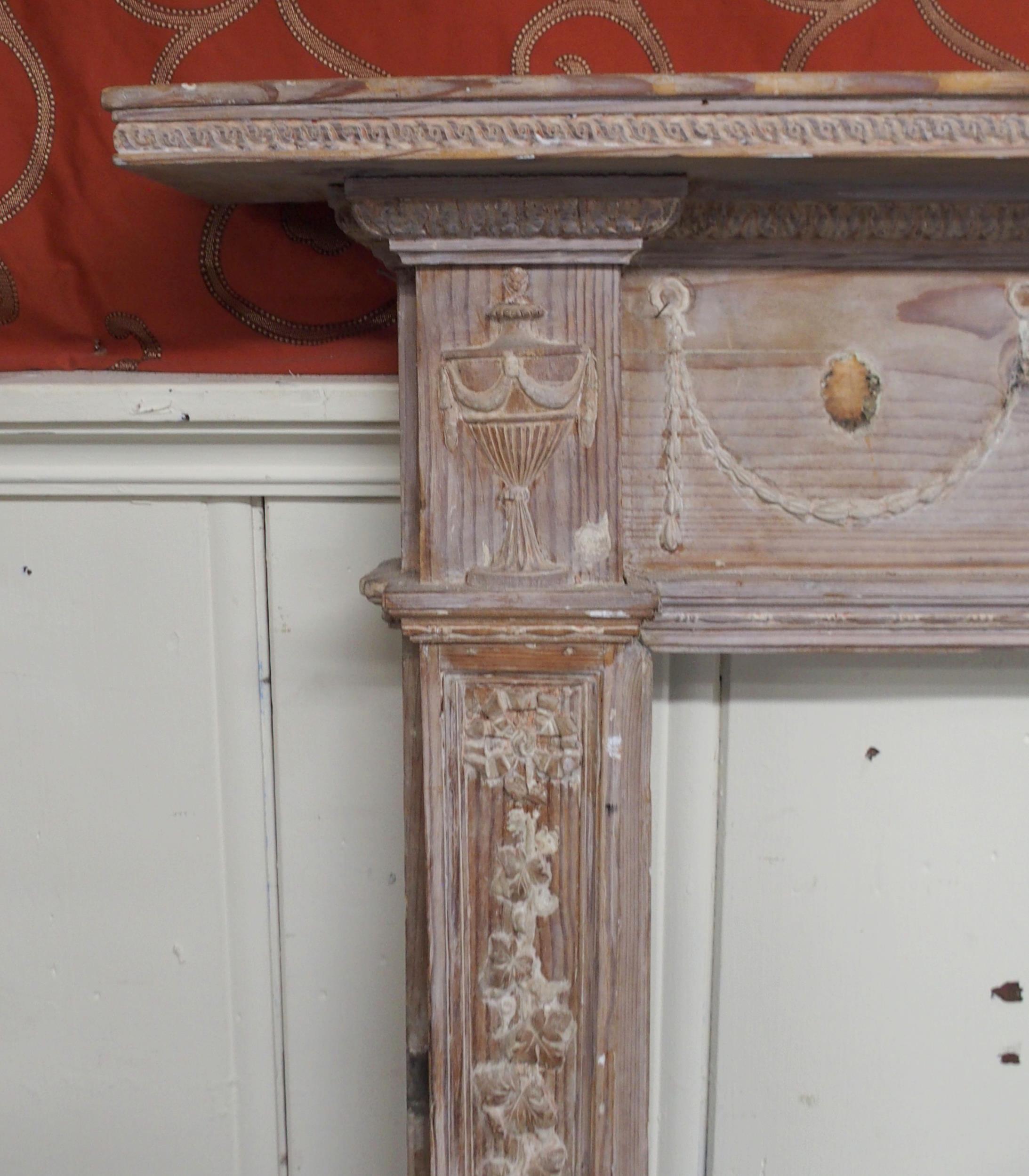 A 19th century carved pitch pine fire surround, 150cm high x 167cm wide x 16cm deep Condition - Image 2 of 4