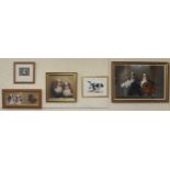 A lot of four assorted framed pictures of dogs and a framed E.W. Mavor pastel of a duck (5)