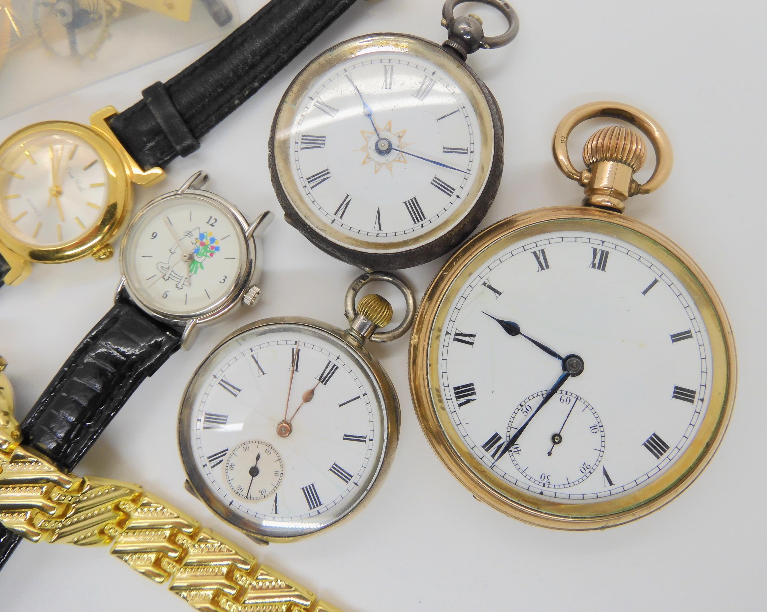 Two silver fob watches, a gold plated pocket watch and a collection of wristwatches Condition - Image 2 of 6