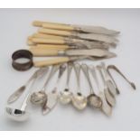 *WITHDRAWN* A collection of silver flatware include a set of bone handled silver bladed knives and