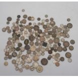 A lot of coins with United States of America half dollars, dimes and 5 cents, Cuban centavos,