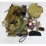 A quantity of military and civilian equipment, including webbing, side cap, stethoscope, shooting