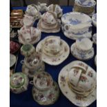 A Minton Marlow pattern teaset, Tuscan Love in the Mist teaset, Royal Alter Silver Maple teaset
