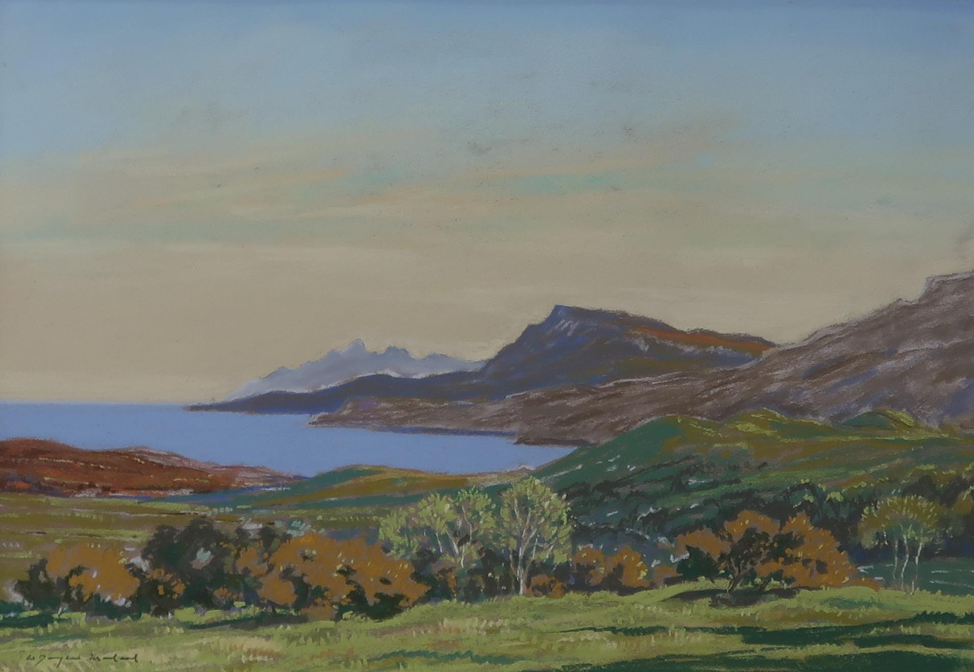 W DOUGLAS MACLEOD Loch Slapin, Distant Rhum, signed, pastel, 36 x 52cm Condition Report:Available