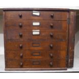 A late Victorian six drawer countertop  specimen chest with Wellington style locking board, 59cm