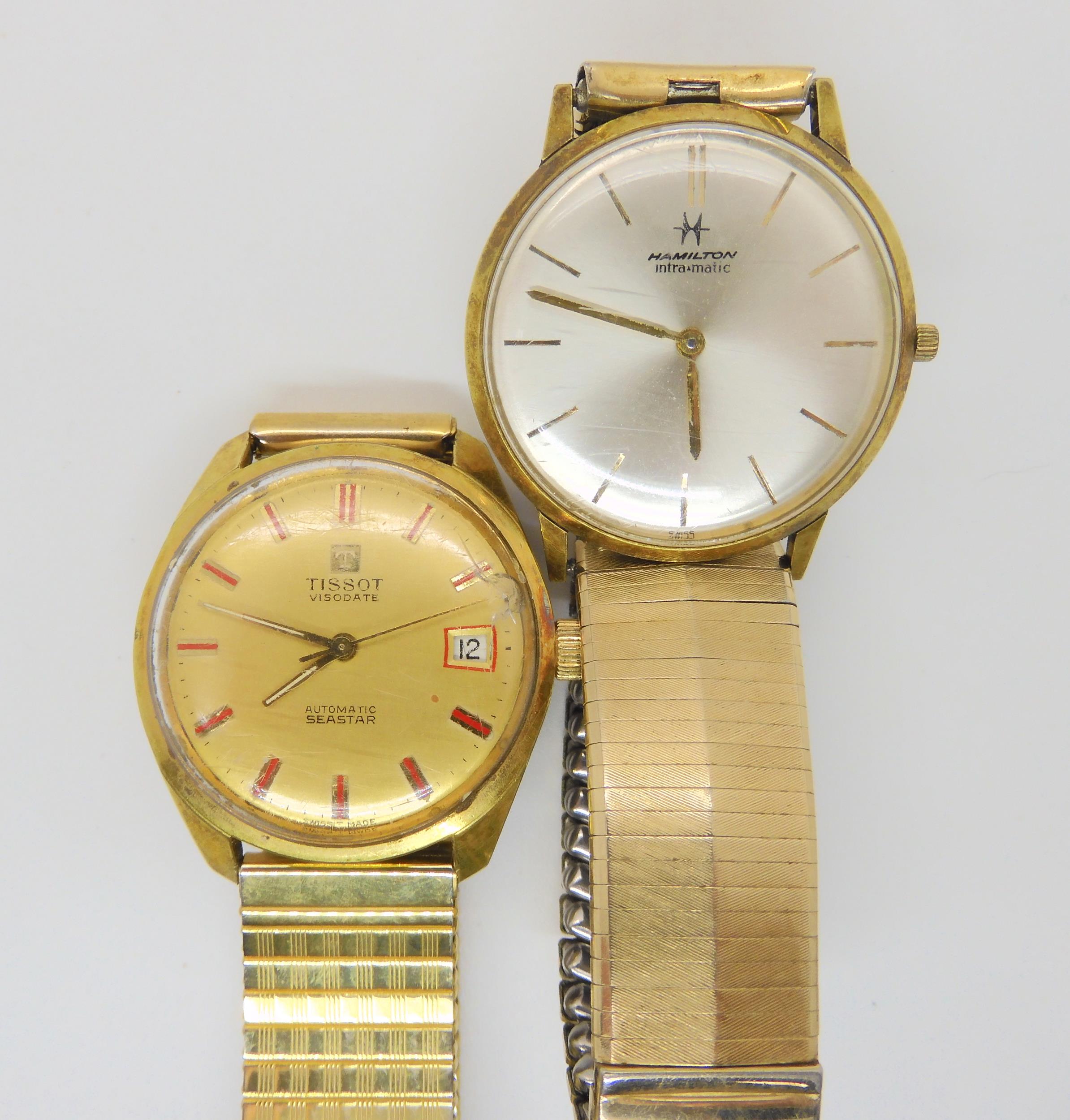 A gold plated Hamilton Intra-matic, together with a Tissot Visodate Seastar Automatic Condition
