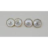 A pair of 18ct yellow and white gold mother of pearl cufflinks weight 6.8gms Condition Report: