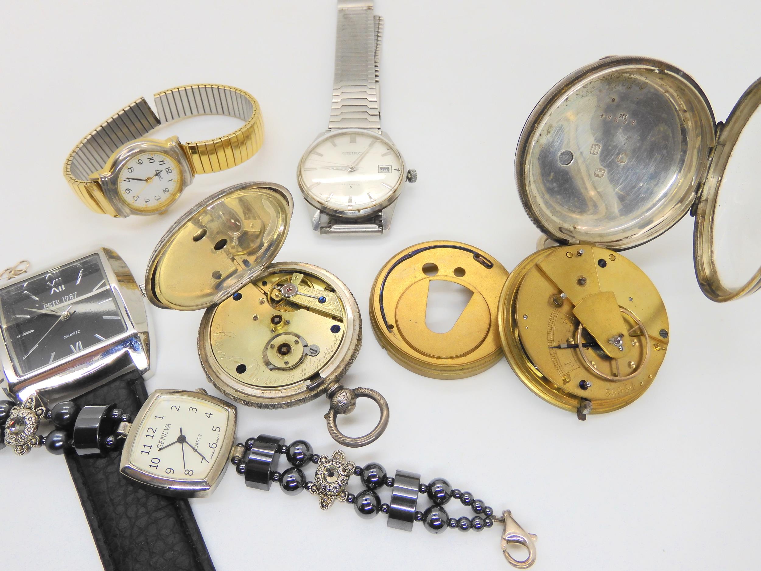 Two silver pocket watches, dated London 1875, and Birmingham 1880, and Seiko Automatic etc Condition - Image 3 of 8
