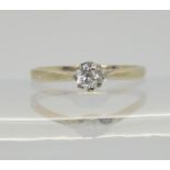 A platinum diamond solitaire set with a 0.15ct old cut diamond, size K, weight 1.4gms Condition