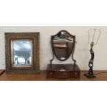 A Victorian mahogany framed three drawer toilet mirror, gilt framed bevelled glass wall mirror and a
