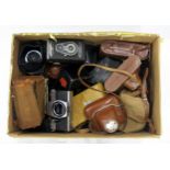 Assorted vintage cameras, to include models by Praktica, Ensign, Kodak, box Brownies and others