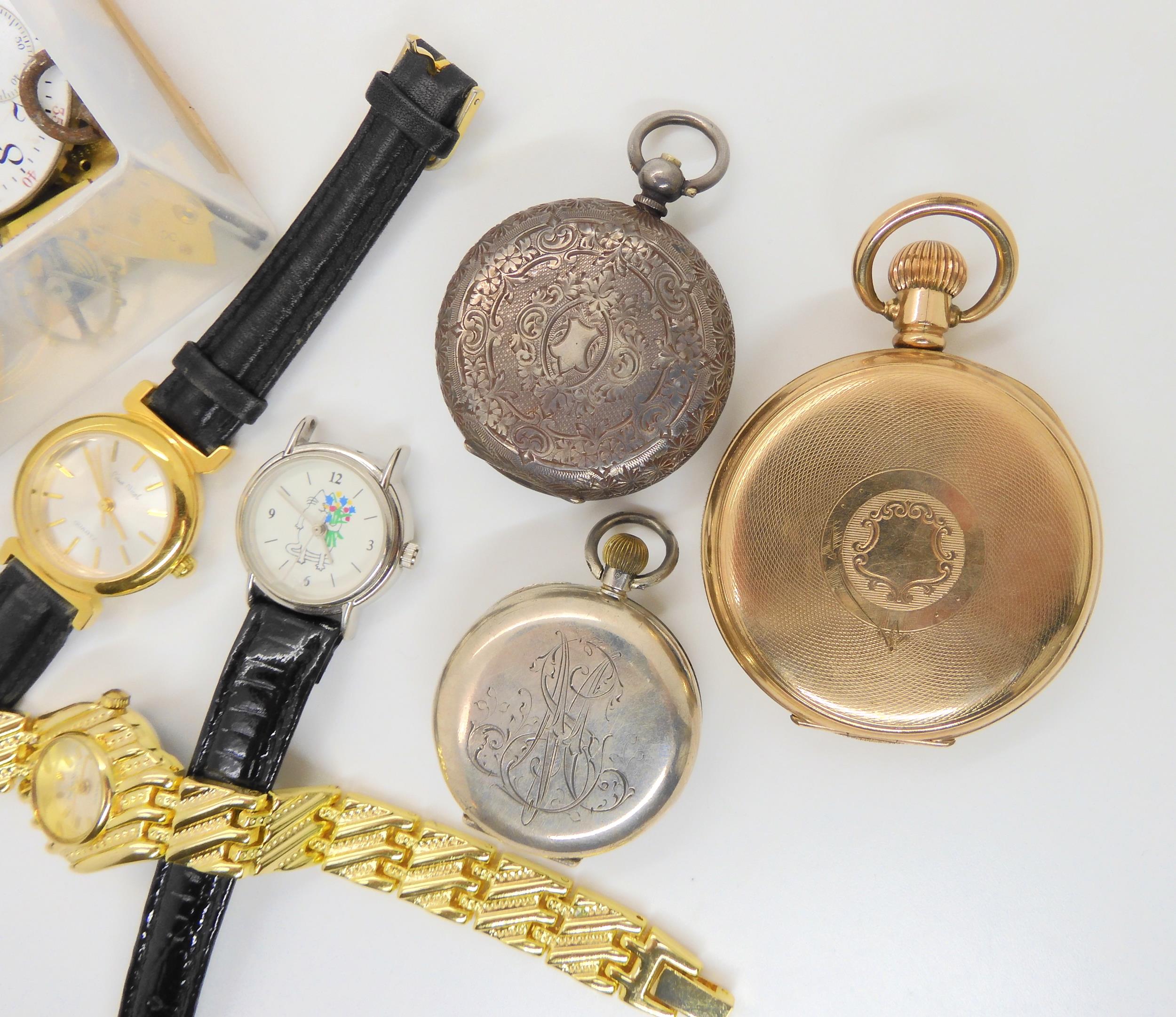 Two silver fob watches, a gold plated pocket watch and a collection of wristwatches Condition - Image 3 of 6