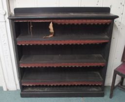 A Victorian ebonised pine open bookcase, 111cm high x 113cm wide x 27cm deep Condition Report: