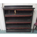 A Victorian ebonised pine open bookcase, 111cm high x 113cm wide x 27cm deep Condition Report: