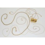 Five 9ct gold chains, (two af) and a pair of 9ct gold domed earrings weight combined 16.6gms