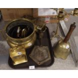 A quantity of brass including a Chinese bell, a planter, a trivet etc Condition Report:Not available