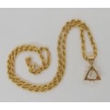 A 9ct gold Star of David crystal pendant together with a 9ct gold rope chain, length 43cm, weigh