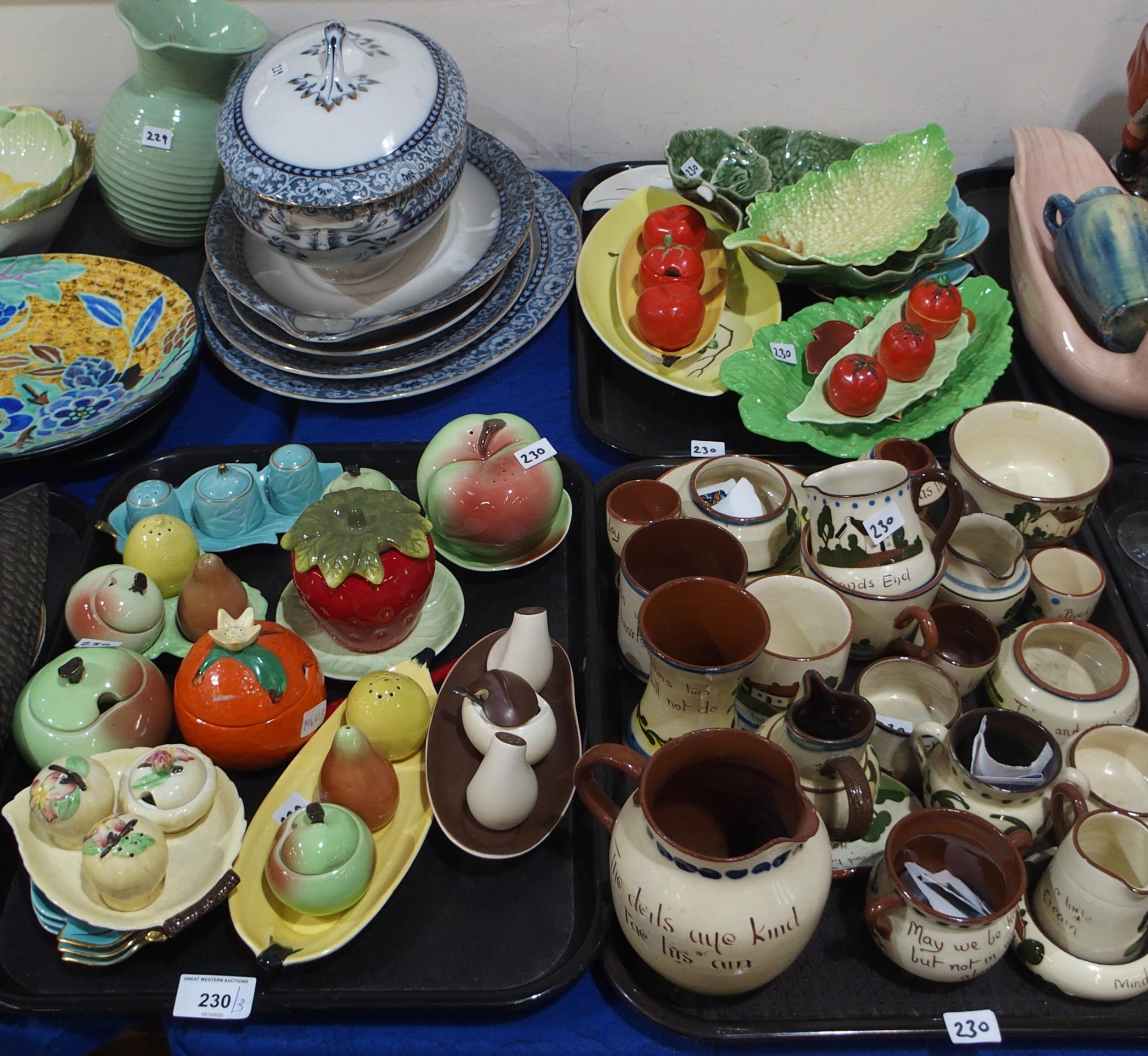 A collection of Carlton Ware novelty cruets and dishes, together with a quantity of mottoware