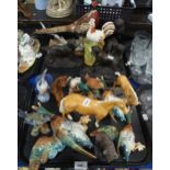 A collection of animal figures including Royal Copenhagen kingfishes, Bing and Grondhal bear,
