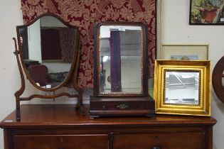 A Victorian mahogany and gilt wood framed single drawer toilet mirror, a mahogany framed dressing