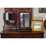 A Victorian mahogany and gilt wood framed single drawer toilet mirror, a mahogany framed dressing