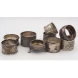 A collection of silver including a Chinese silver napkin ring with embossed bamboo decoration