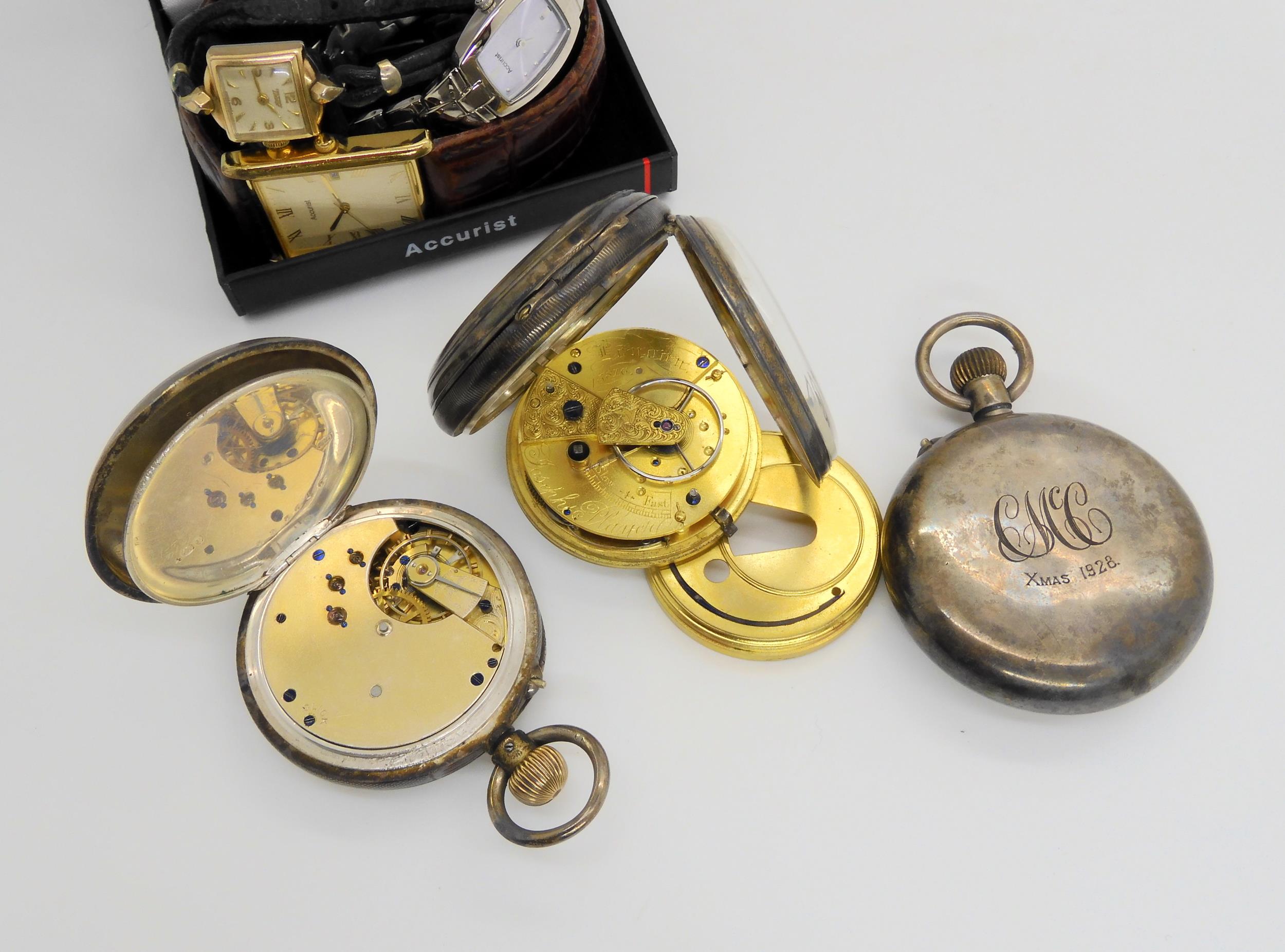 Three silver pocket watches and three wristwatches, to include an unusual continental silver - Image 7 of 7