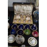 A collection of coffee cans and saucers including Royal Crown Derby, Royal Worcester, Limoges,