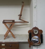 A 20th century pine artists folding easel stool and a Hange barometer hall mirror (2) Condition
