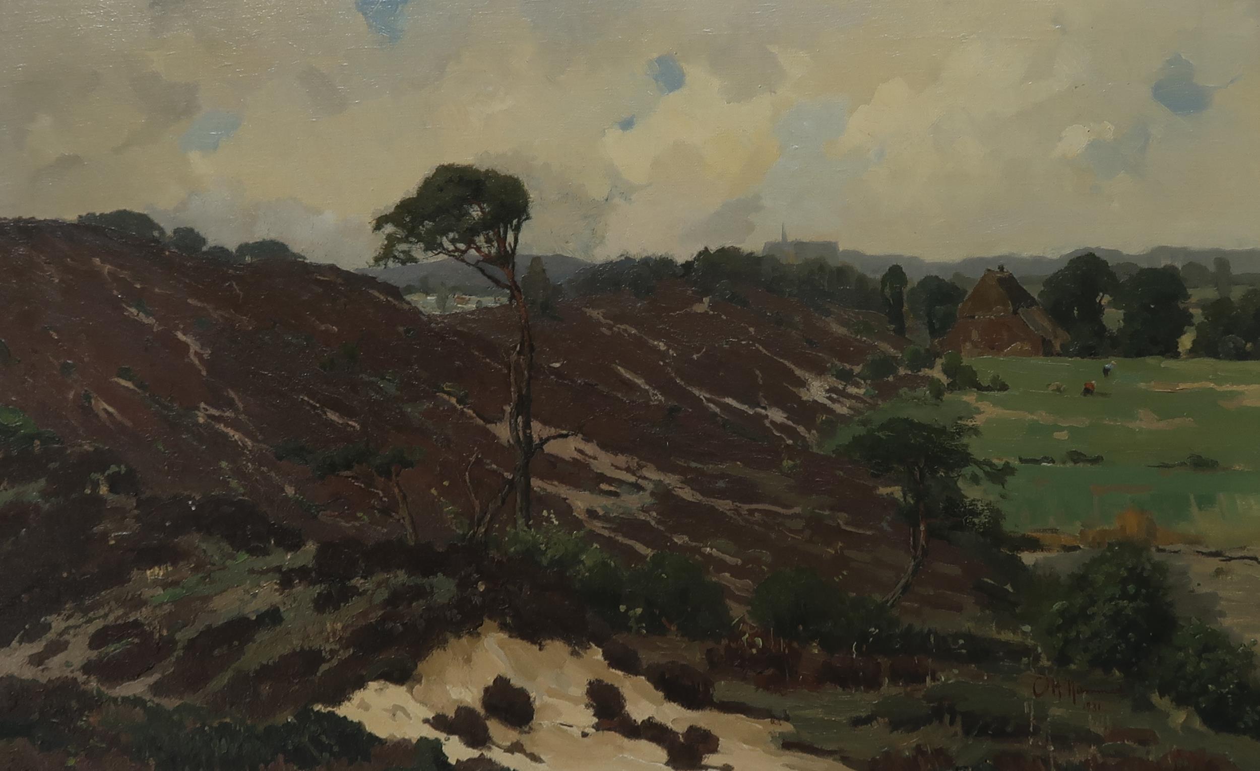 C H HAMMES Heiderug near Nijmegen, signed, oil on canvas, 50 x 80cm and KENNETH HILDREW Down a