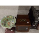 A Copeland Spode parrot decorated two handled bowl, a glass fronted wooden Famous Grouse