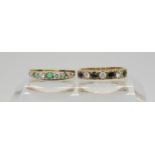 A 9ct gold sapphire and cz eternity ring size N, together with a 9ct gold emerald and cz eternity