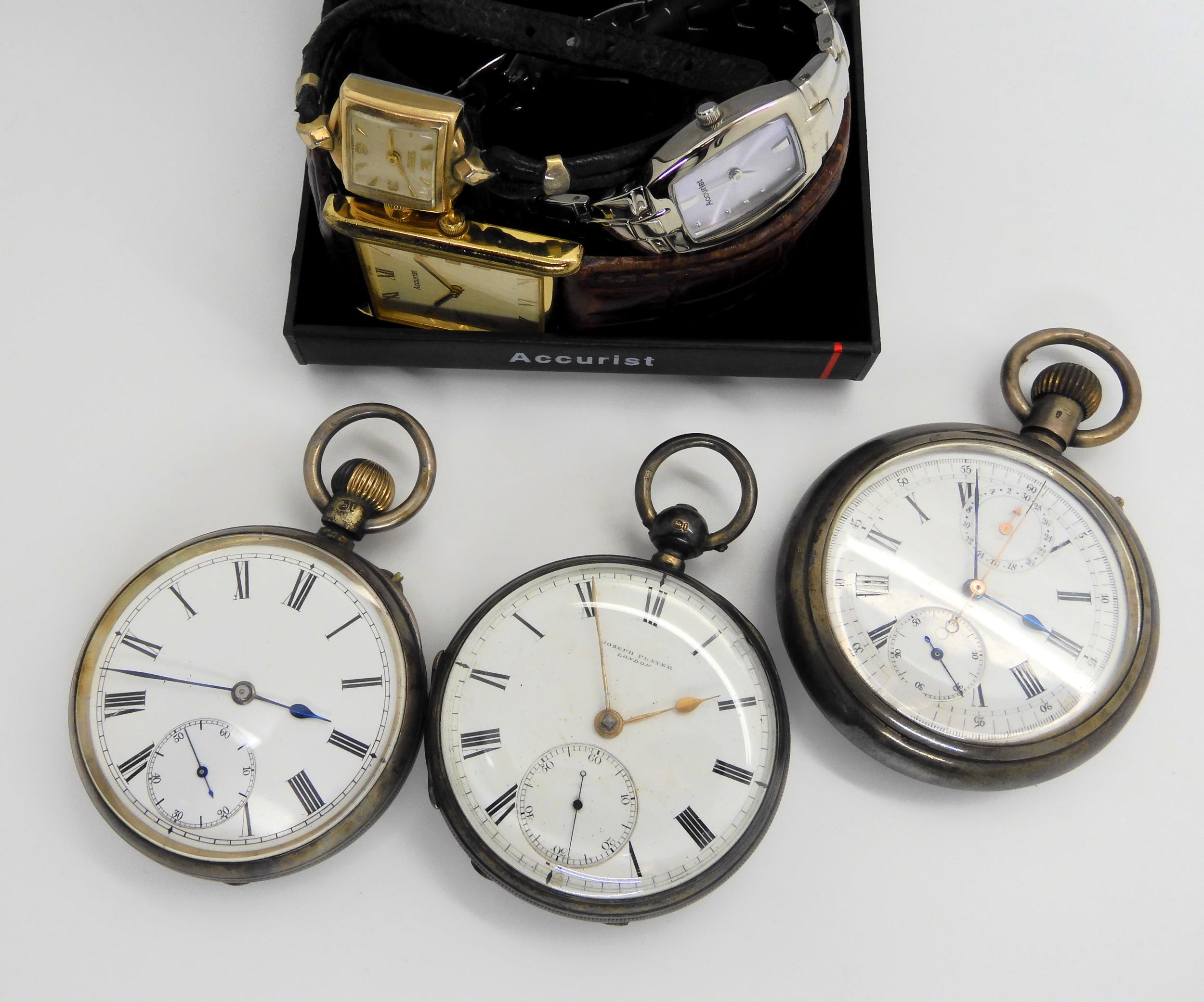 Three silver pocket watches and three wristwatches, to include an unusual continental silver - Image 2 of 7