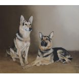 L BELL Two alsatians, signed, pencil and watercolour, dated, 1977, 67 x 77cm Condition Report: