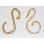 A 9ct gold fancy neck chain, length 39cm, together with a yellow metal twisted link bracelet, length