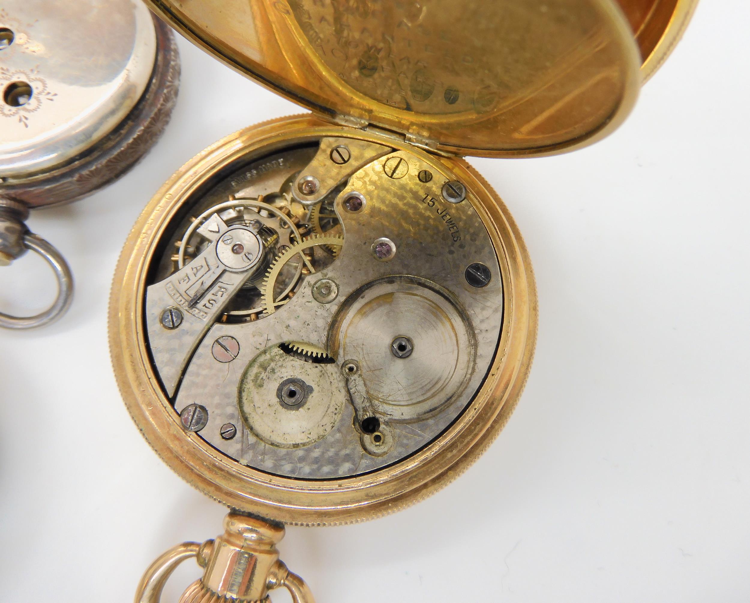 Two silver fob watches, a gold plated pocket watch and a collection of wristwatches Condition - Image 5 of 6
