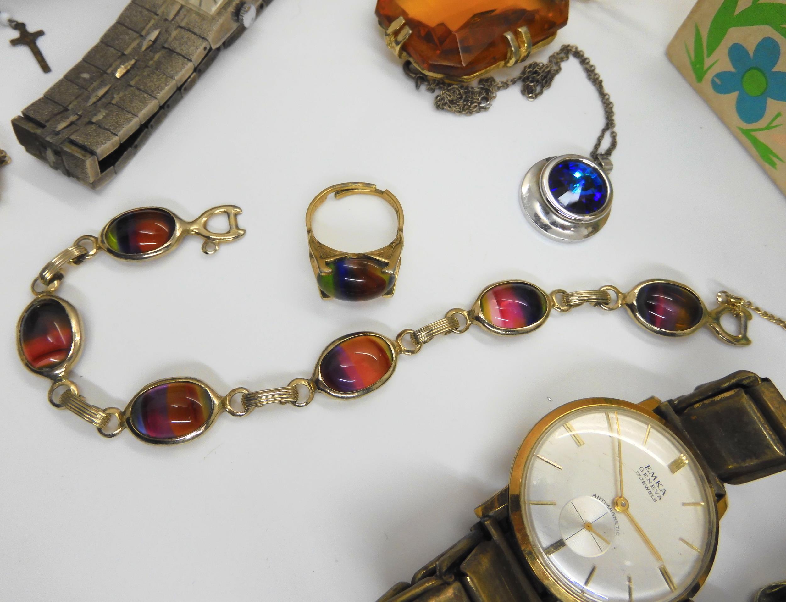 A Sarah Coventry rainbow bracelet and ring, vintage costume jewellery and Emka, Superoma, and Time - Image 4 of 6